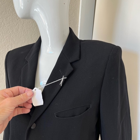 VINTAGE! 90’s JEAN PAUL GAULTIER FEMME Black Fitted Blazer w/ Leather Sleeves - Picture 3 of 11